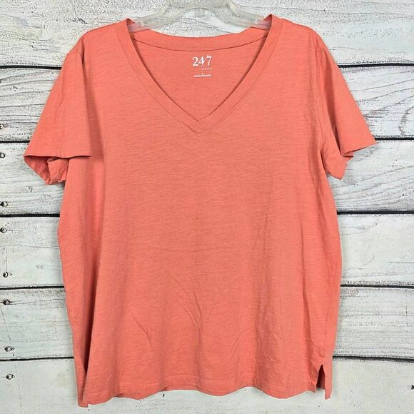 24/7 by Maurices Coral Cotton V-Neck Tee L - Picture 1 of 7